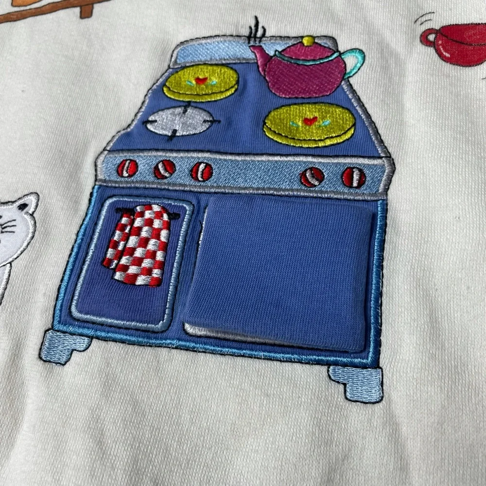 Vintage City Kids NWOT Sweatshirt One Piece Cat Kitchen Unique Embroidered 3/6 M